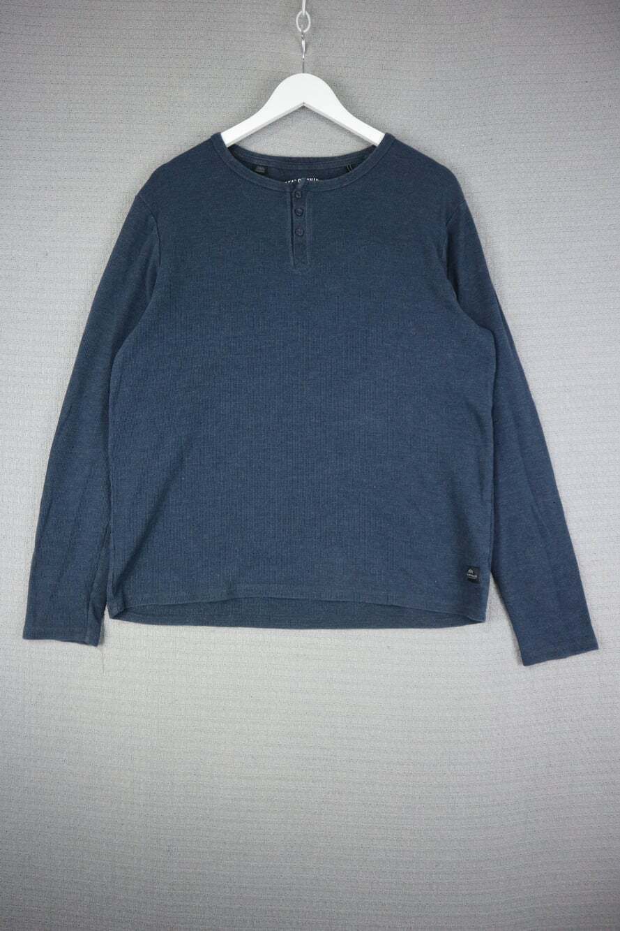 Buffalo David Bitton Men's Long Sleeve Henley Blue Waffle Knit Cotton Top Size X